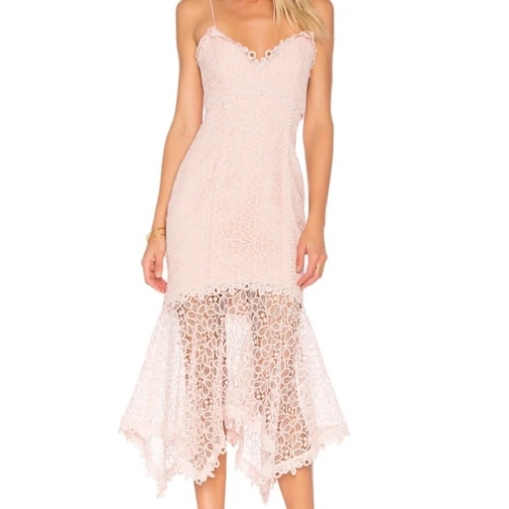 NICHOLAS Guipure Pink Lace Midi Dress 6
